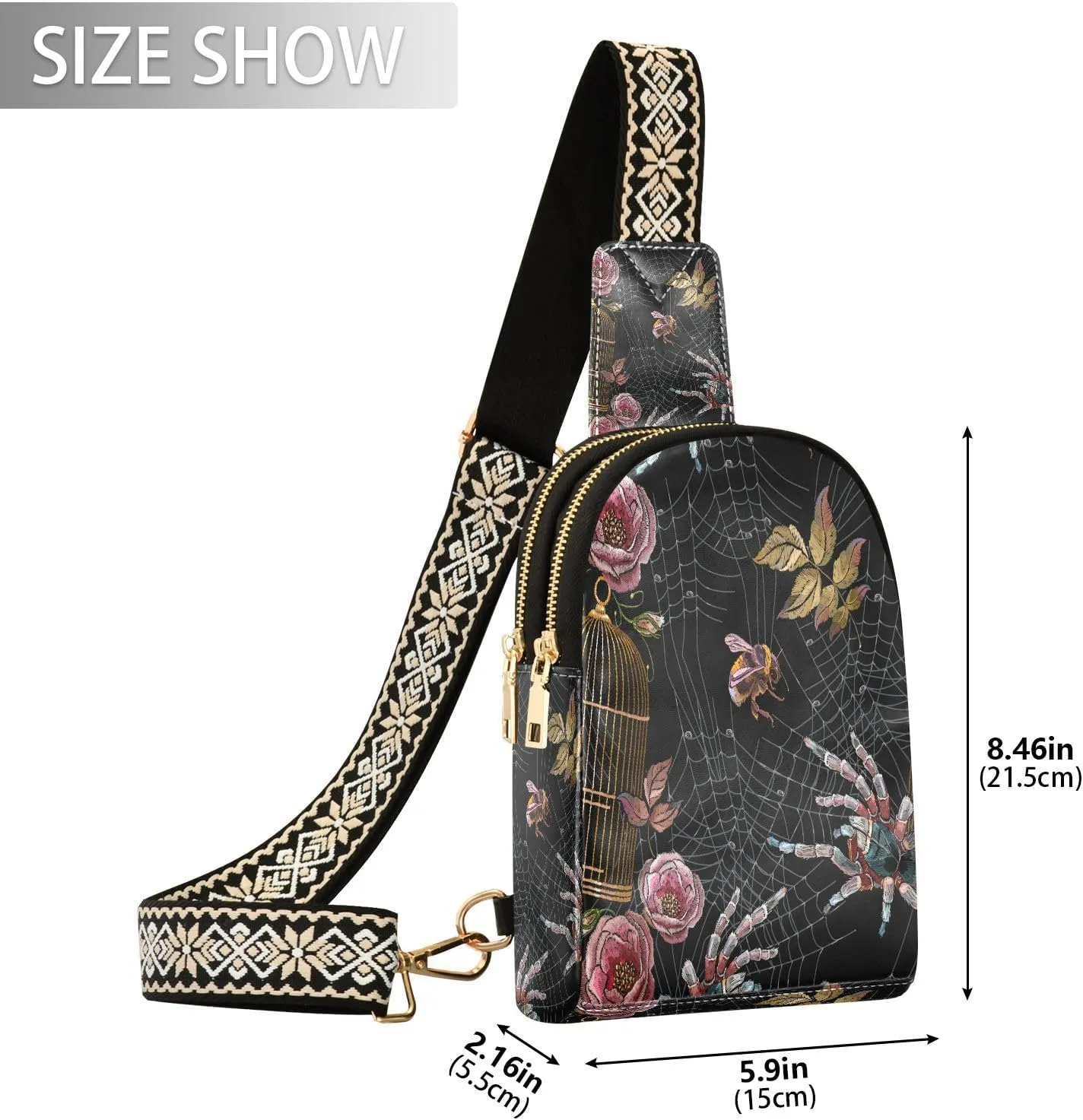 Small Sling Bag for Women Crossbody Embroidery Spider Fashion Leather Crossbody Bag for Women Pink Flower Trendy Crossbody Purse Fanny Pack with Adjustable Guitar Strap Outfit