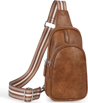 Small Sling Bag for Women,Vegan Leather Fanny Pack Crossbody Bags for Women Trendy Cell Phone Purse Chest Bags with Adjustable Guitar Strap Brown