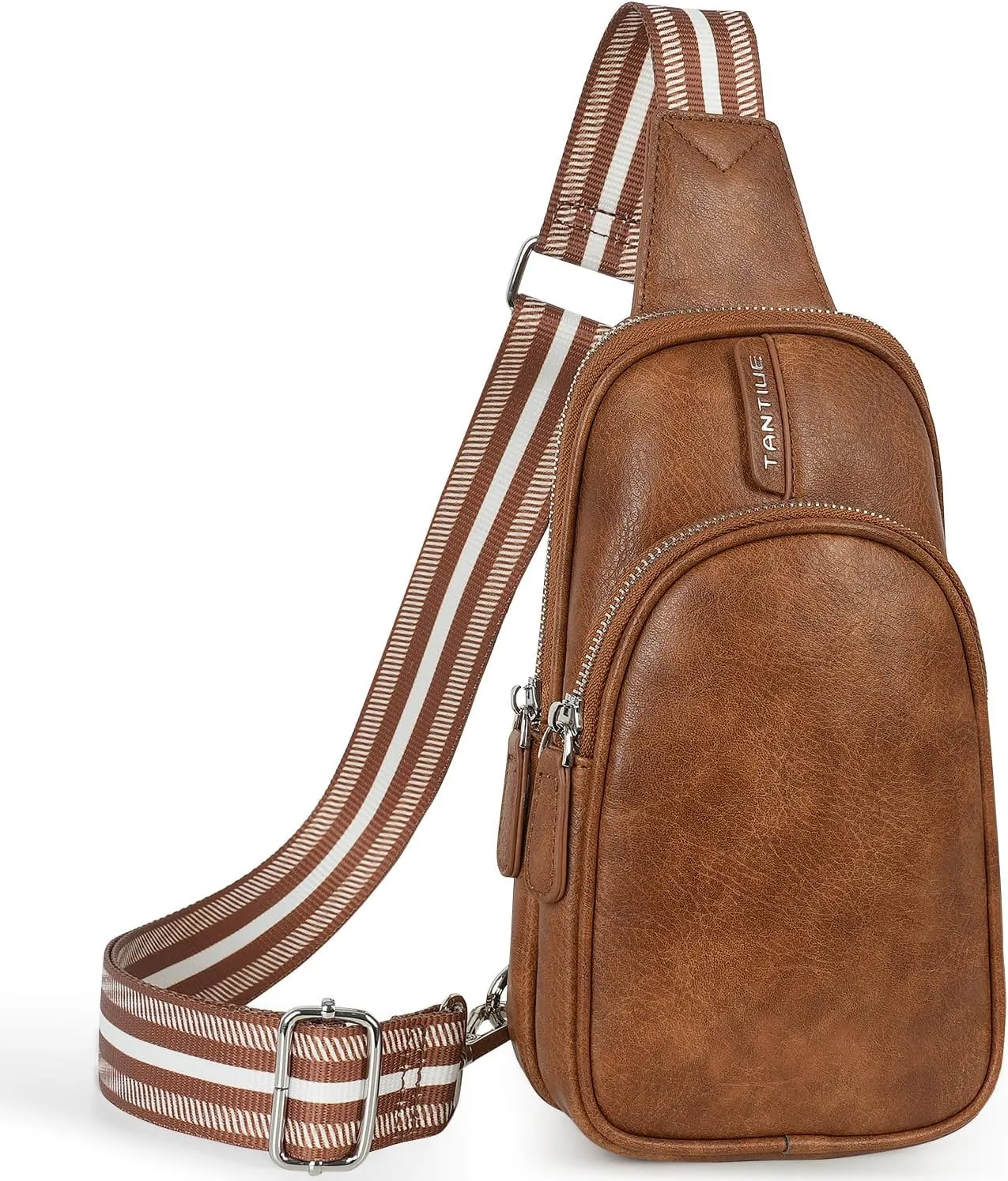 Small Sling Bag for Women,Vegan Leather Fanny Pack Crossbody Bags for Women Trendy Cell Phone Purse Chest Bags with Adjustable Guitar Strap Brown