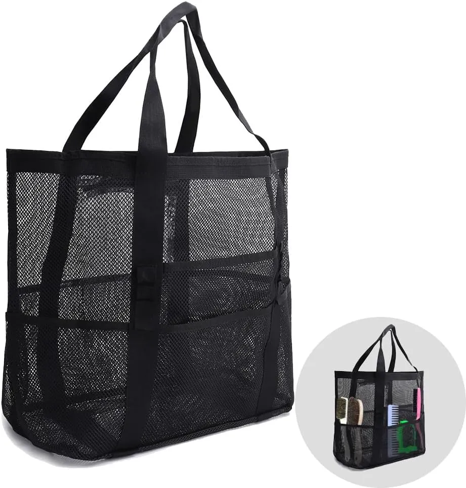 Smanllan Horse Grooming Organizer Bag,8 Pockets Waterproof Horse Grooming Tote Bag with Mesh (Black)