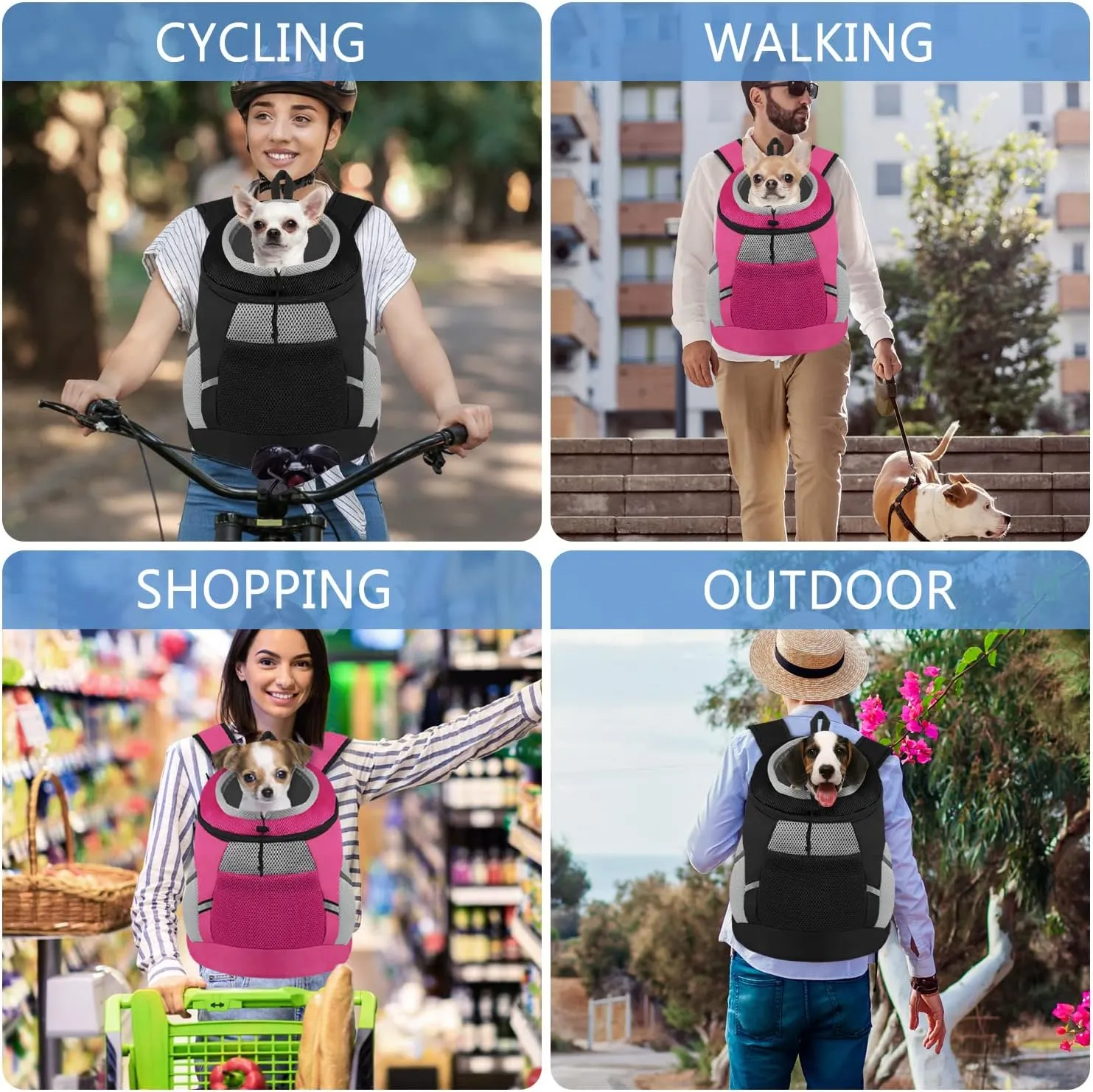 SMONT Dog Backpack Carrier Pet Lightweight Dog Carrier Backpack Small Dog Front Backpack Breathable Dog Carriers for Small Dogs with Safety Belt for Outdoor Hiking Travel Use S (2-7 lbs) Black
