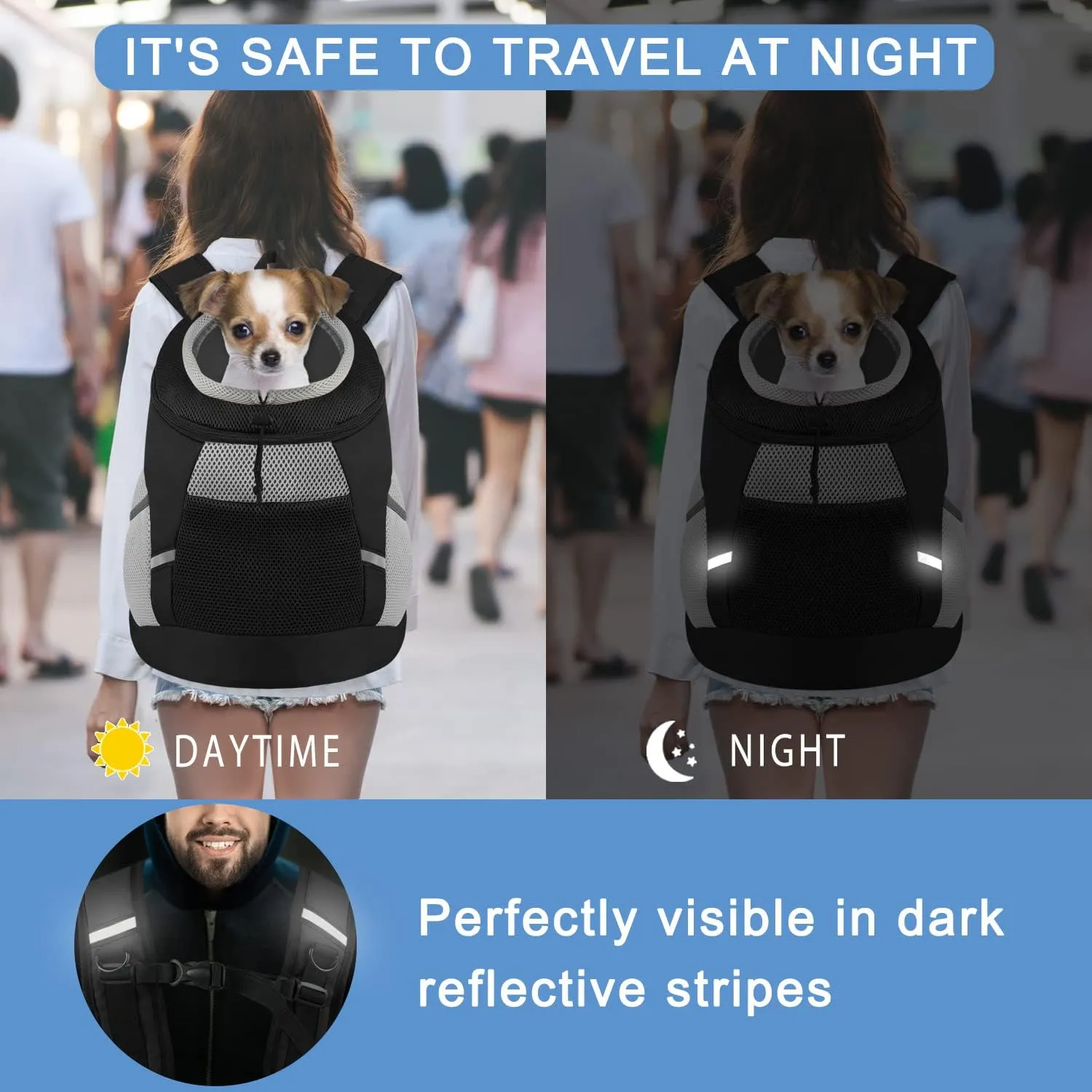 SMONT Dog Backpack Carrier Pet Lightweight Dog Carrier Backpack Small Dog Front Backpack Breathable Dog Carriers for Small Dogs with Safety Belt for Outdoor Hiking Travel Use S (2-7 lbs) Black