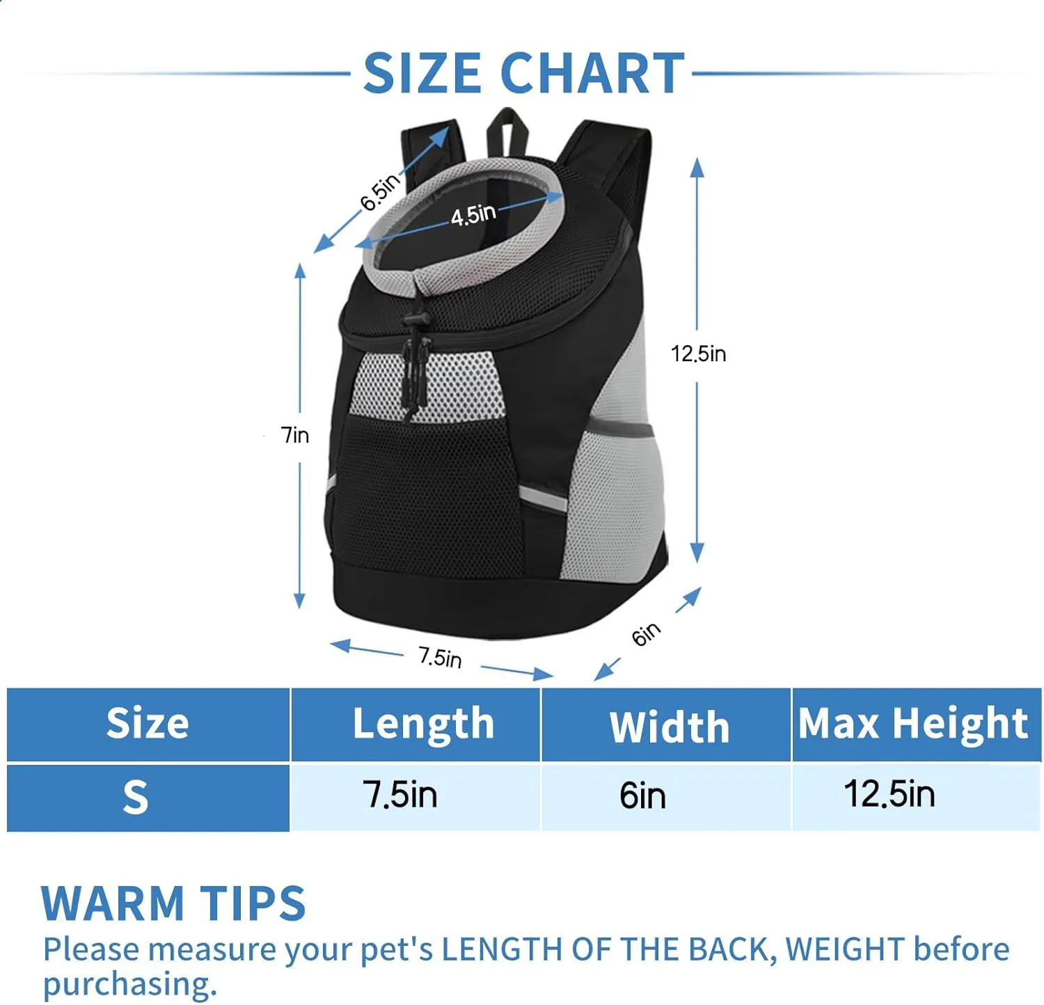 SMONT Dog Backpack Carrier Pet Lightweight Dog Carrier Backpack Small Dog Front Backpack Breathable Dog Carriers for Small Dogs with Safety Belt for Outdoor Hiking Travel Use S (2-7 lbs) Black