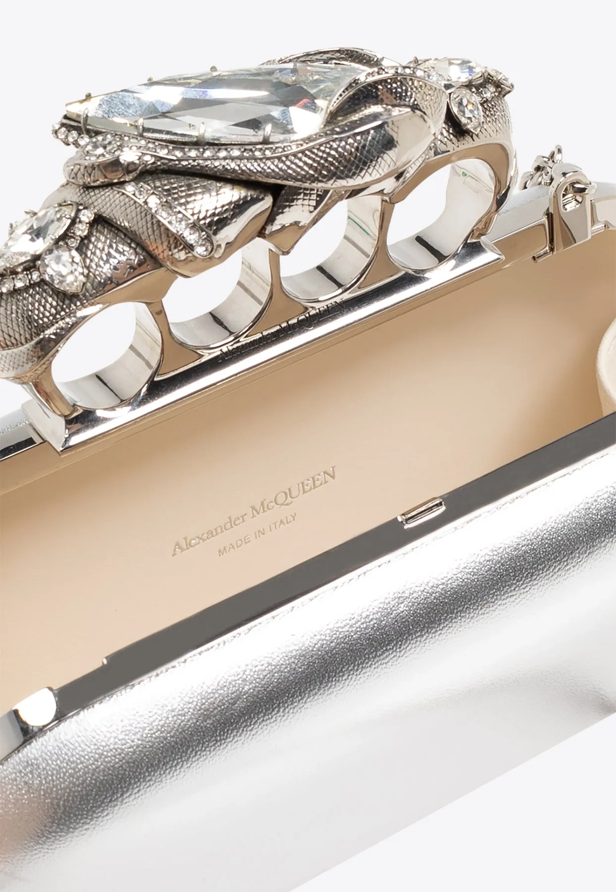 Snake Knuckle Metallic-Leather Clutch Bag