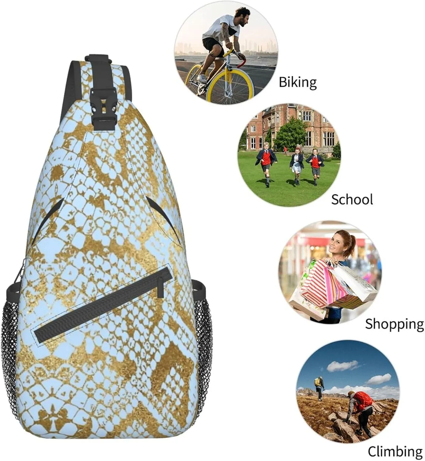 Snake Shoulder Bag Snake Skin Sling Backpack Daypack Casual Backpack Hiking Bag Cool Backpack Bag