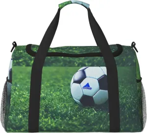 Soccer Ball On Grassy Print Travel Hand Travel Bag Weekender Overnight Carry On Tote Foldable Crossbody Bag