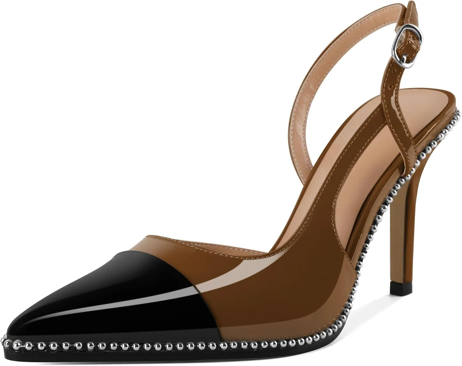 Soireelady Womens Sling Back Heels Pointed Cap Toe Beaded Pumps Stilettos High Heel Pumps Slip On D'Orsay Heels Dress Shoes Wedding 3.5 Inch