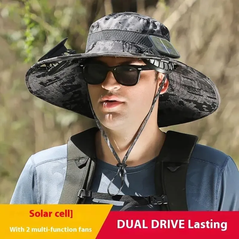 Solar Powered Fishing Hat with Fans – UPF 50  Wide Brim Sun Hat, Cooling – Lightweight, Waterproof for Hiking, Angling