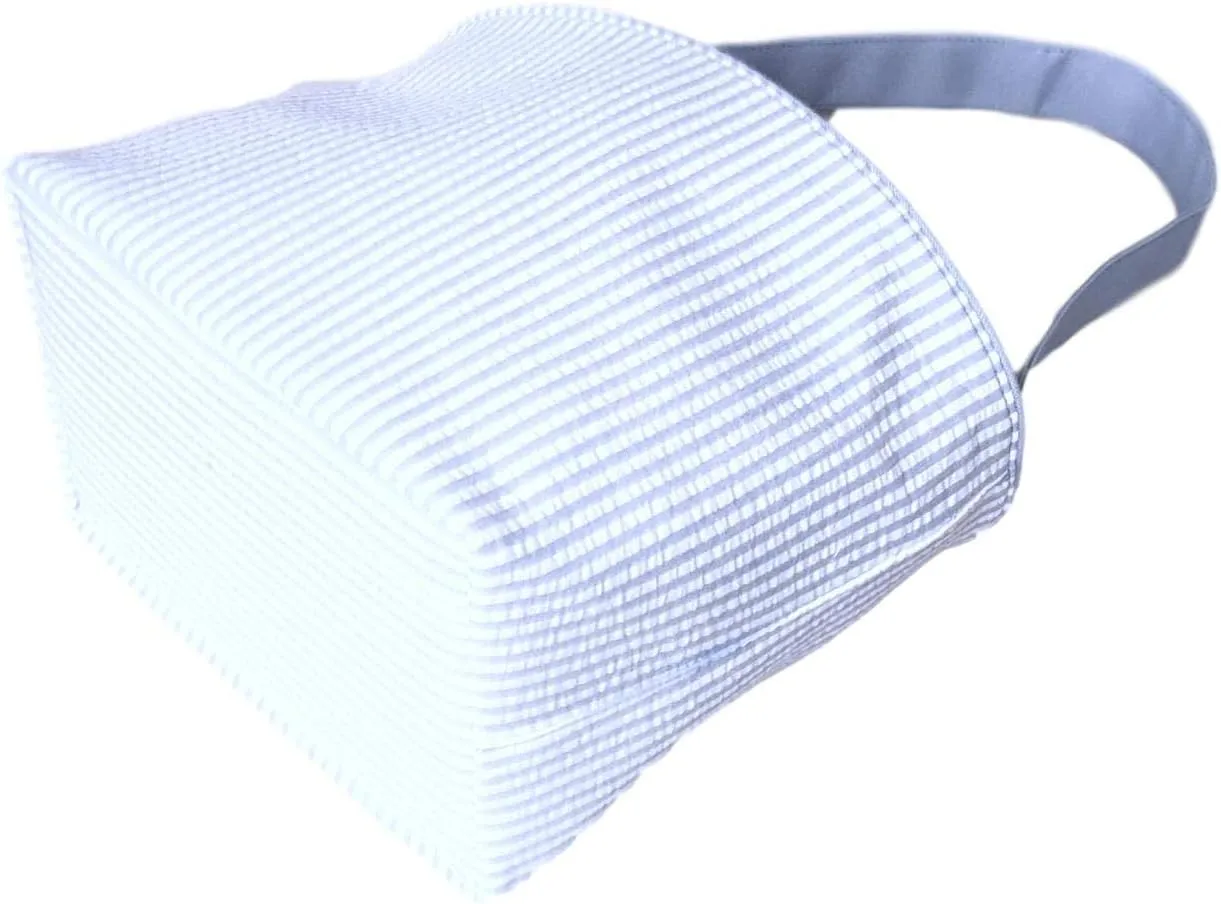 SONA G DESIGNS Seersucker Stripe Fabric Easter Basket Bucket Tote Bag - Egg Collecting