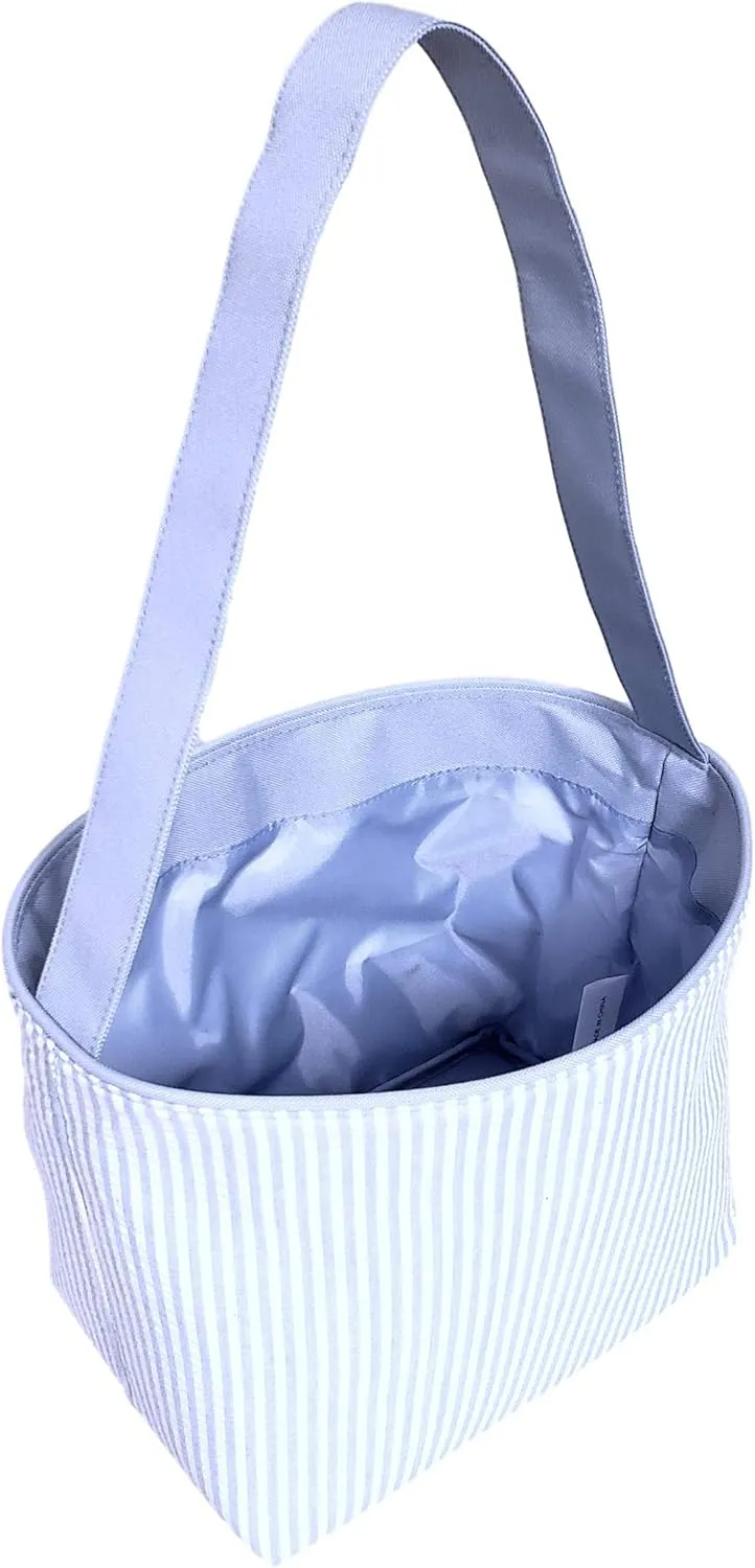 SONA G DESIGNS Seersucker Stripe Fabric Easter Basket Bucket Tote Bag - Egg Collecting