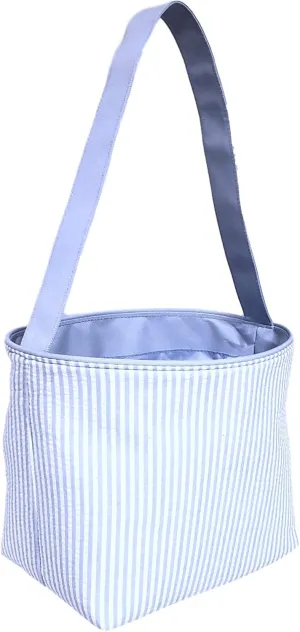 SONA G DESIGNS Seersucker Stripe Fabric Easter Basket Bucket Tote Bag - Egg Collecting
