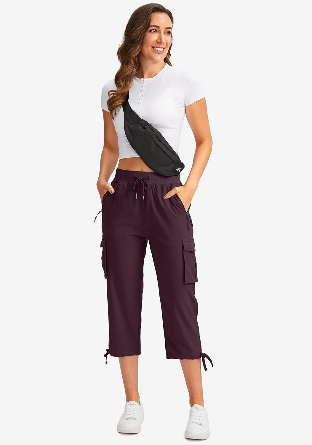 Soothfeel Women's Cargo Capris Pants with 6 Pockets Lightweight Quick Dry Travel Hiking Summer Pants for Women Casual