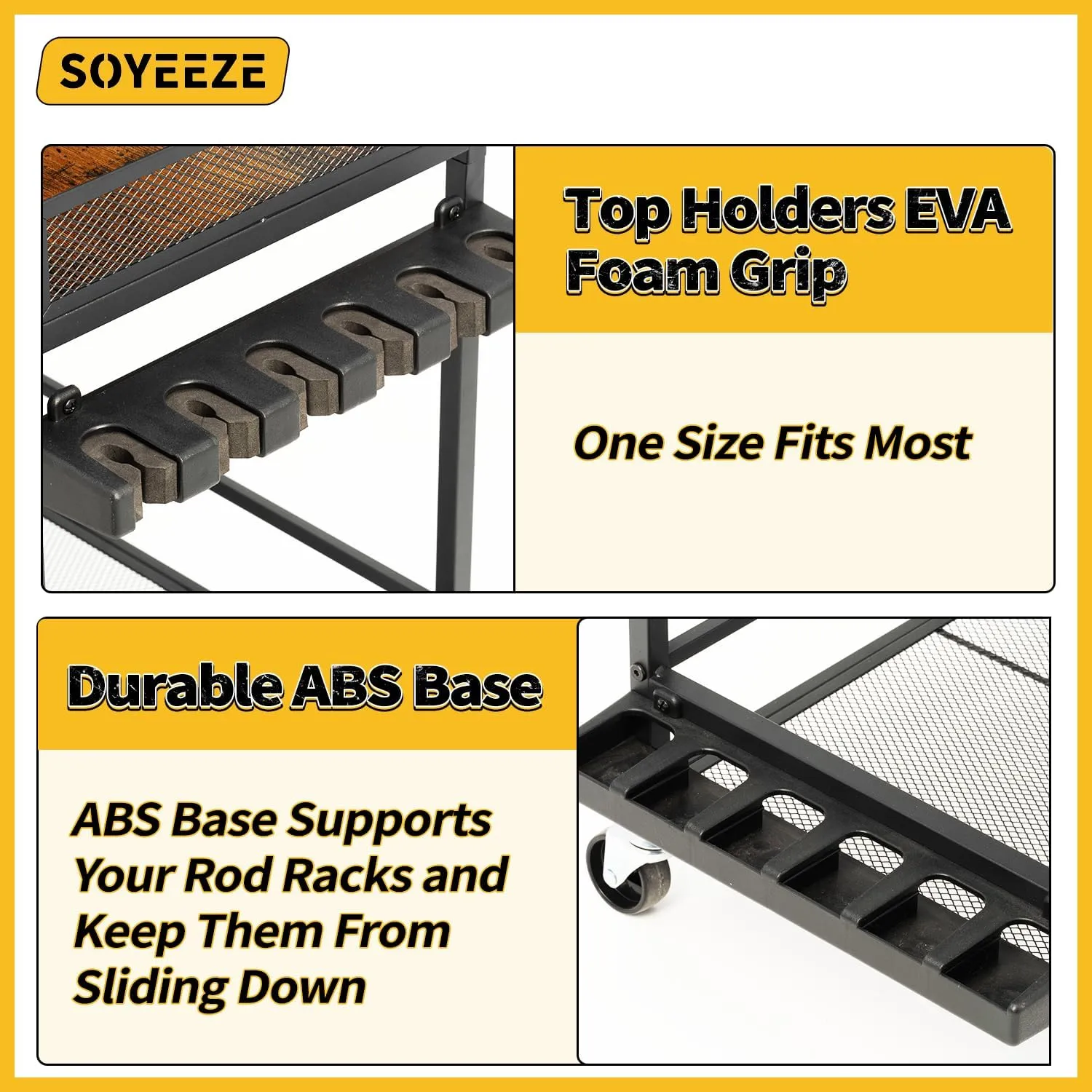 SOYEEZE Fishing Rod Holders for Garage,Fishing Gear Storage and Organization for Tackle Box and Fishing Reels,Fishing Pole Holders for Fishing Equipment with Pegboard and Wheels