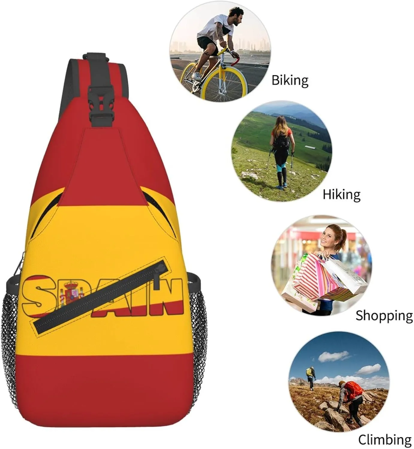 Spain Mens Crossbody Chest Bag One Shoulder Strap Sling Backpack