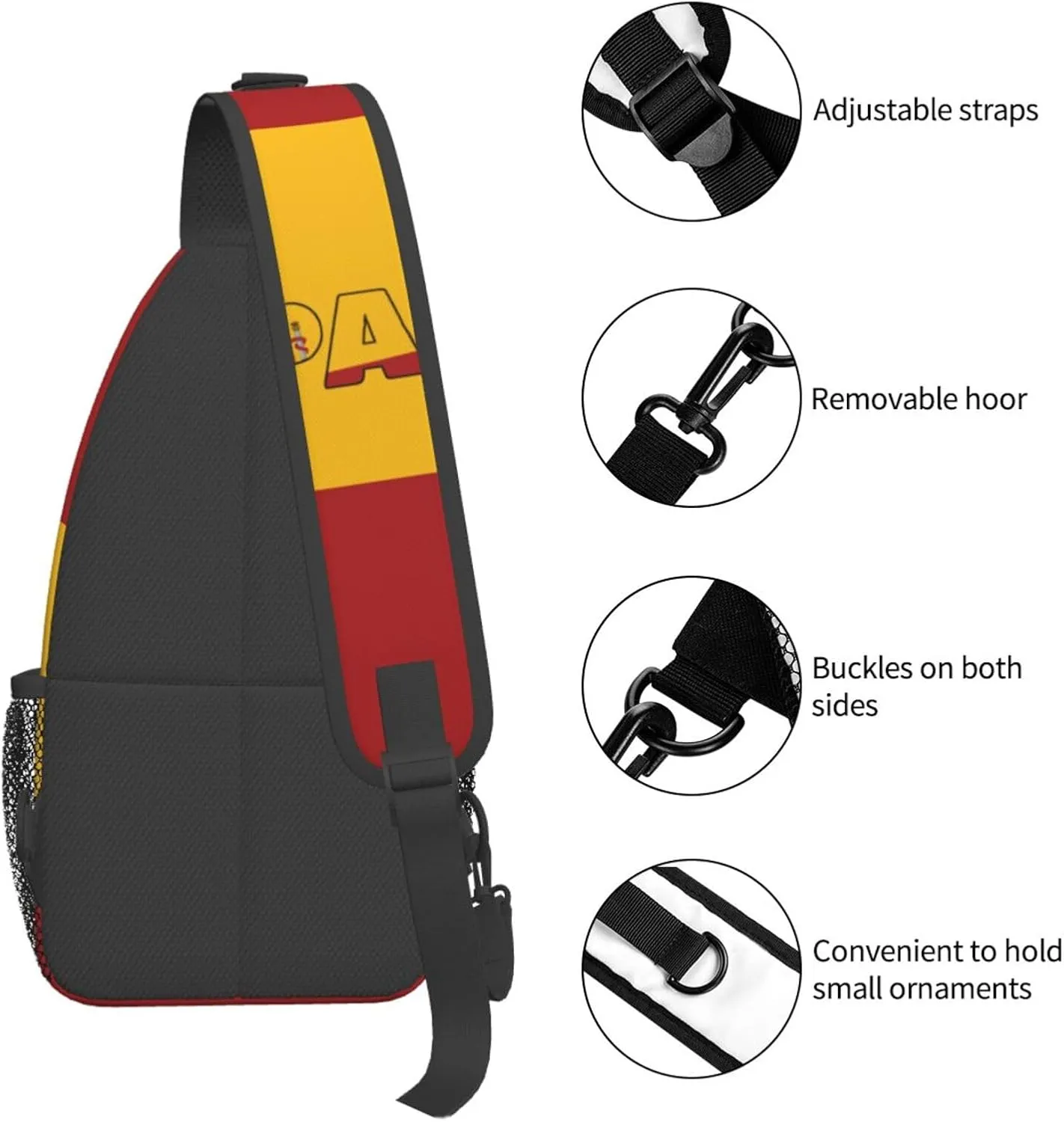 Spain Mens Crossbody Chest Bag One Shoulder Strap Sling Backpack