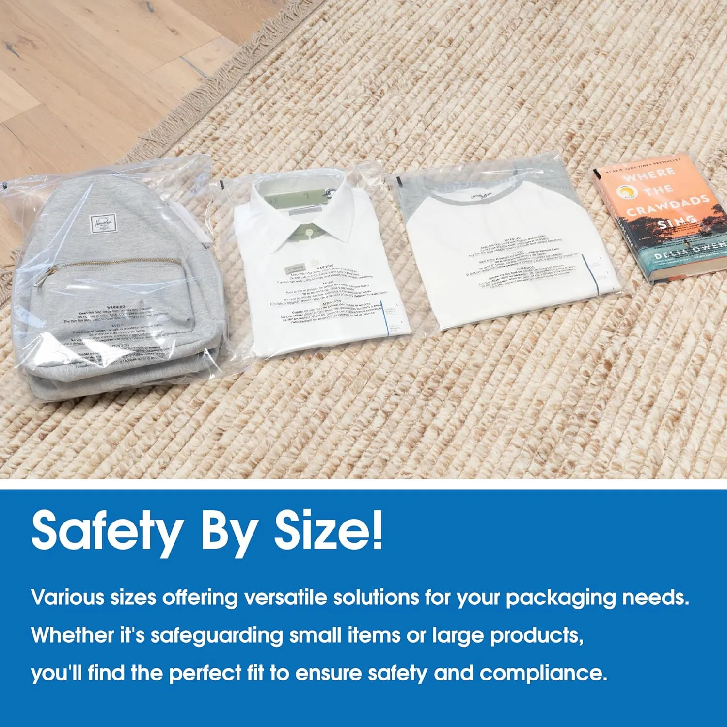 Spartan Industrial - 10” X 13” (100 Count) Self Seal Clear Poly Bags with Suffocation Warning for Packaging, T Shirts - Permanent Adhesive