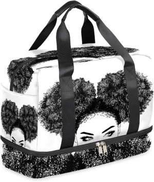 Sport Gym Bag African American Woman Travel Duffel Bag for Woman Man Lightweight Weekend Overnight Yoga Workout Bag with Shoe Compartment