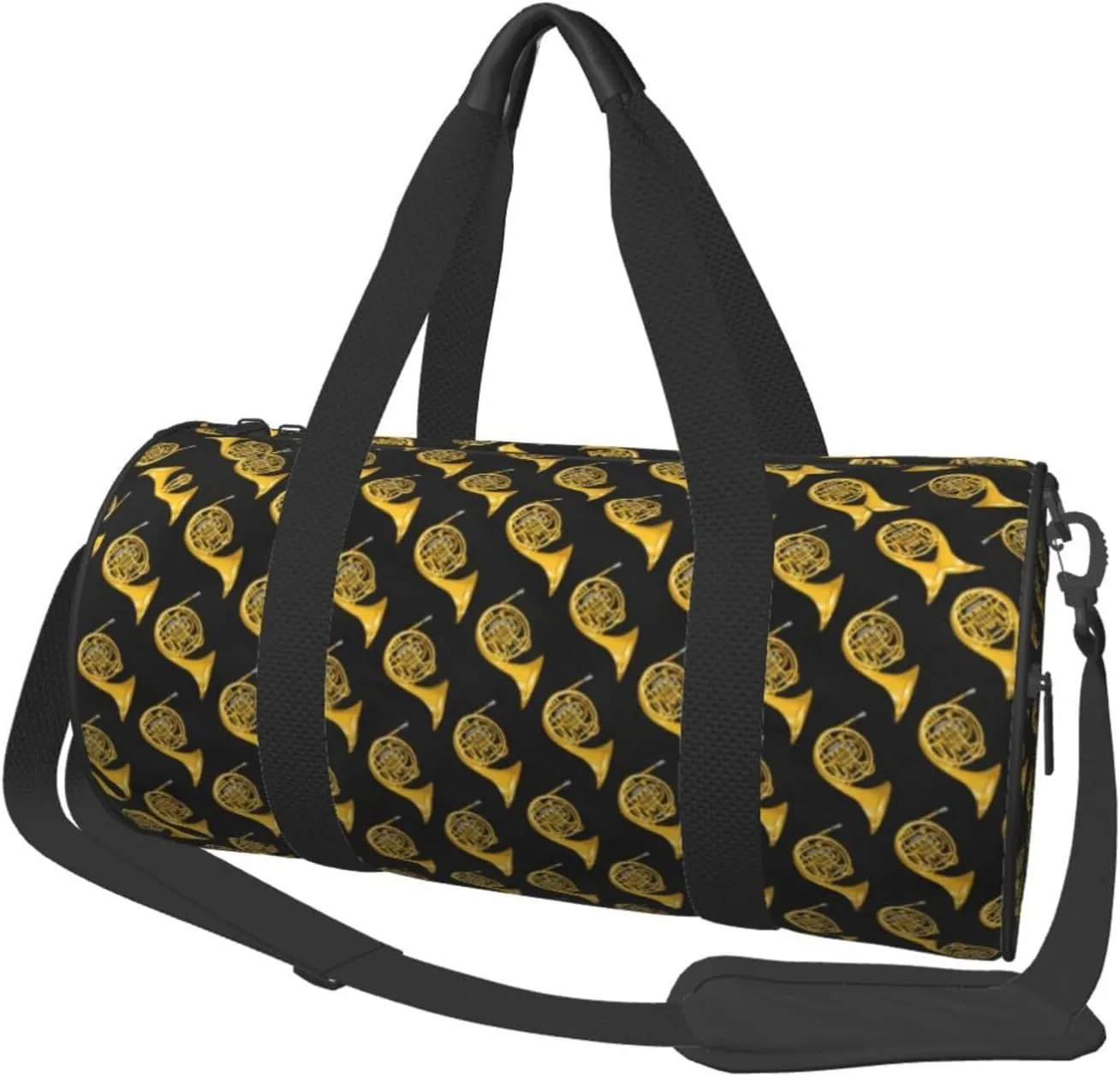 Sports Duffel Golden French Horn Pattern Round Gym Bag For Men/Women Dance Travel Weekender