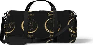 Sports Gym Bag for Women and Men Waterproof Gold Zodiac Constellations Wreath of Moon Stars Duffel Bag Lightweight Carryon Traveling Boarding Gripsack