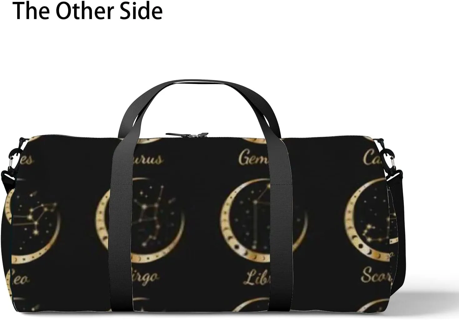 Sports Gym Bag for Women and Men Waterproof Gold Zodiac Constellations Wreath of Moon Stars Duffel Bag Lightweight Carryon Traveling Boarding Gripsack
