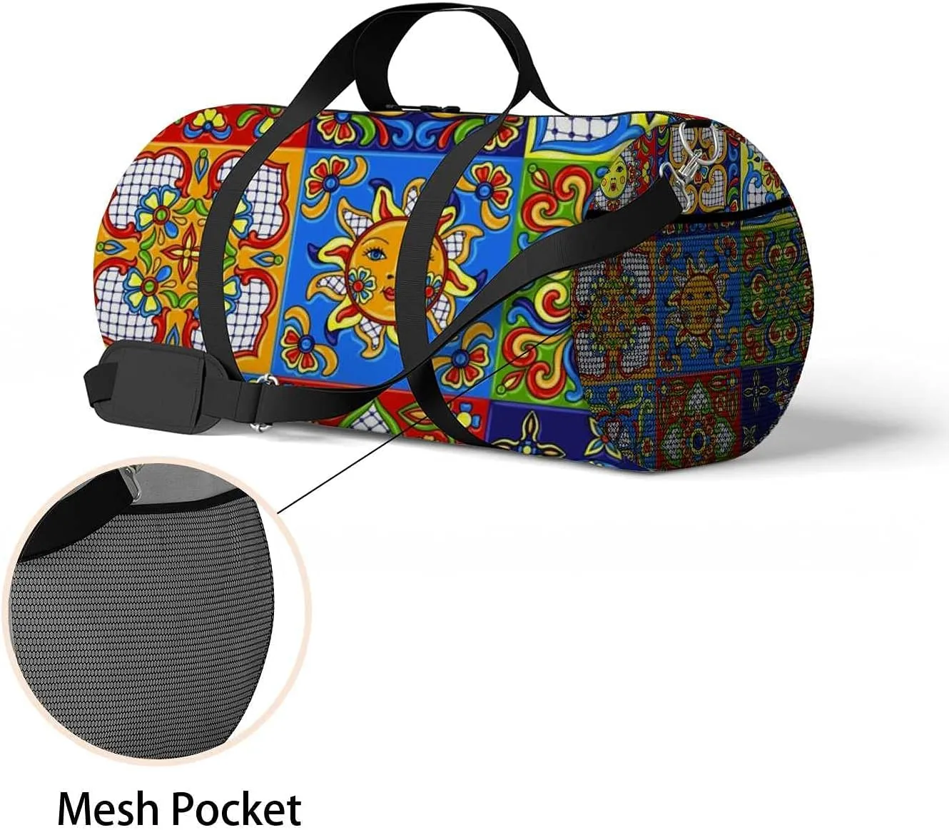 Sports Gym Bag for Women and Men Waterproof Mexican Talavera Pattern Duffel Bag Lightweight Carryon Traveling Boarding Gripsack