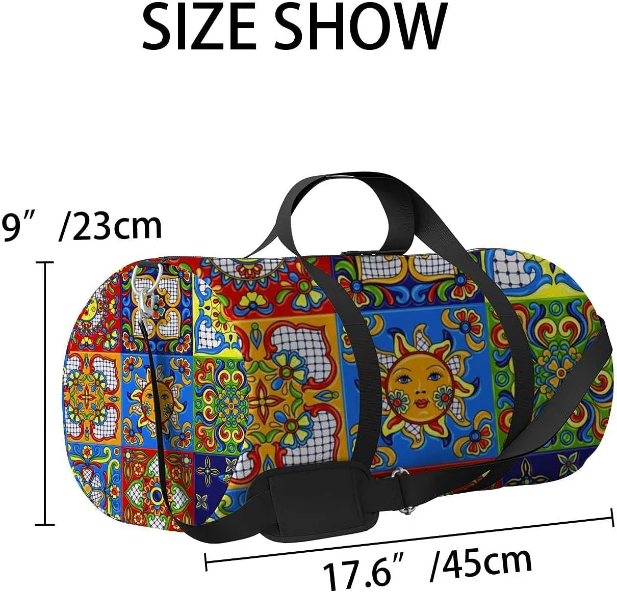 Sports Gym Bag for Women and Men Waterproof Mexican Talavera Pattern Duffel Bag Lightweight Carryon Traveling Boarding Gripsack