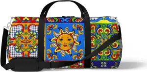 Sports Gym Bag for Women and Men Waterproof Mexican Talavera Pattern Duffel Bag Lightweight Carryon Traveling Boarding Gripsack