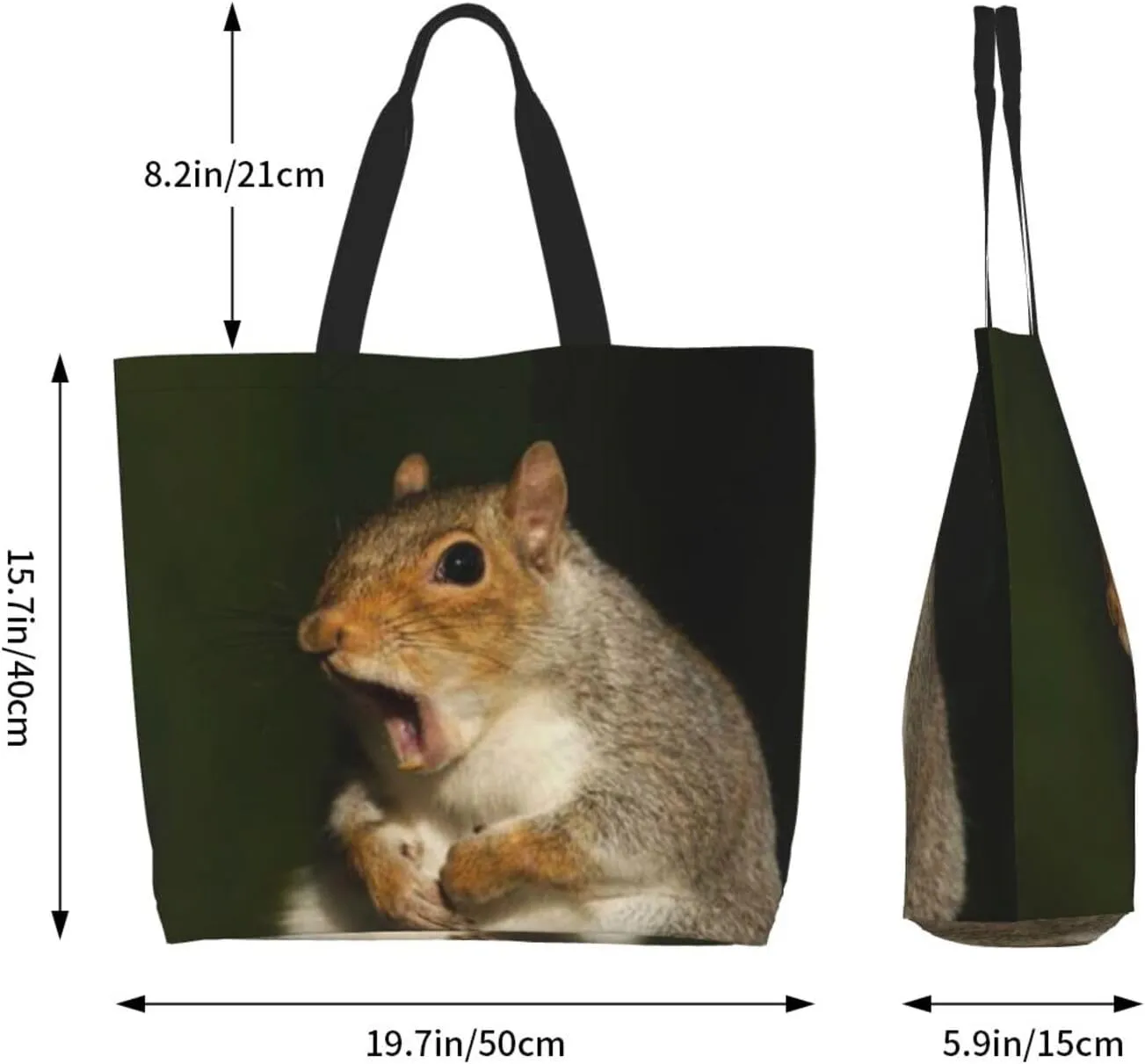 Squirrel Canvas Tote Bag Cute Shoulder Bag Handbag Casual Animal Grocery Bags Cute Animals Bag for Outdoor