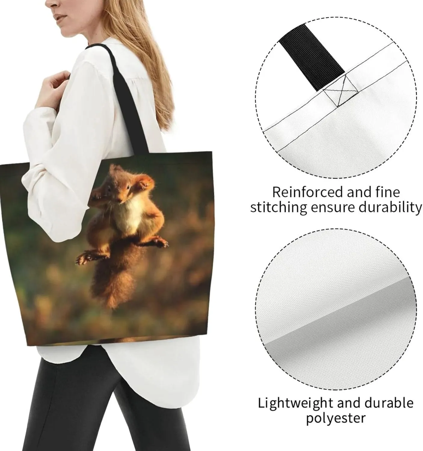 Squirrel Canvas Tote Bag Cute Shoulder Bag Handbag Casual Animal Grocery Bags Cute Animals Bag for Outdoor