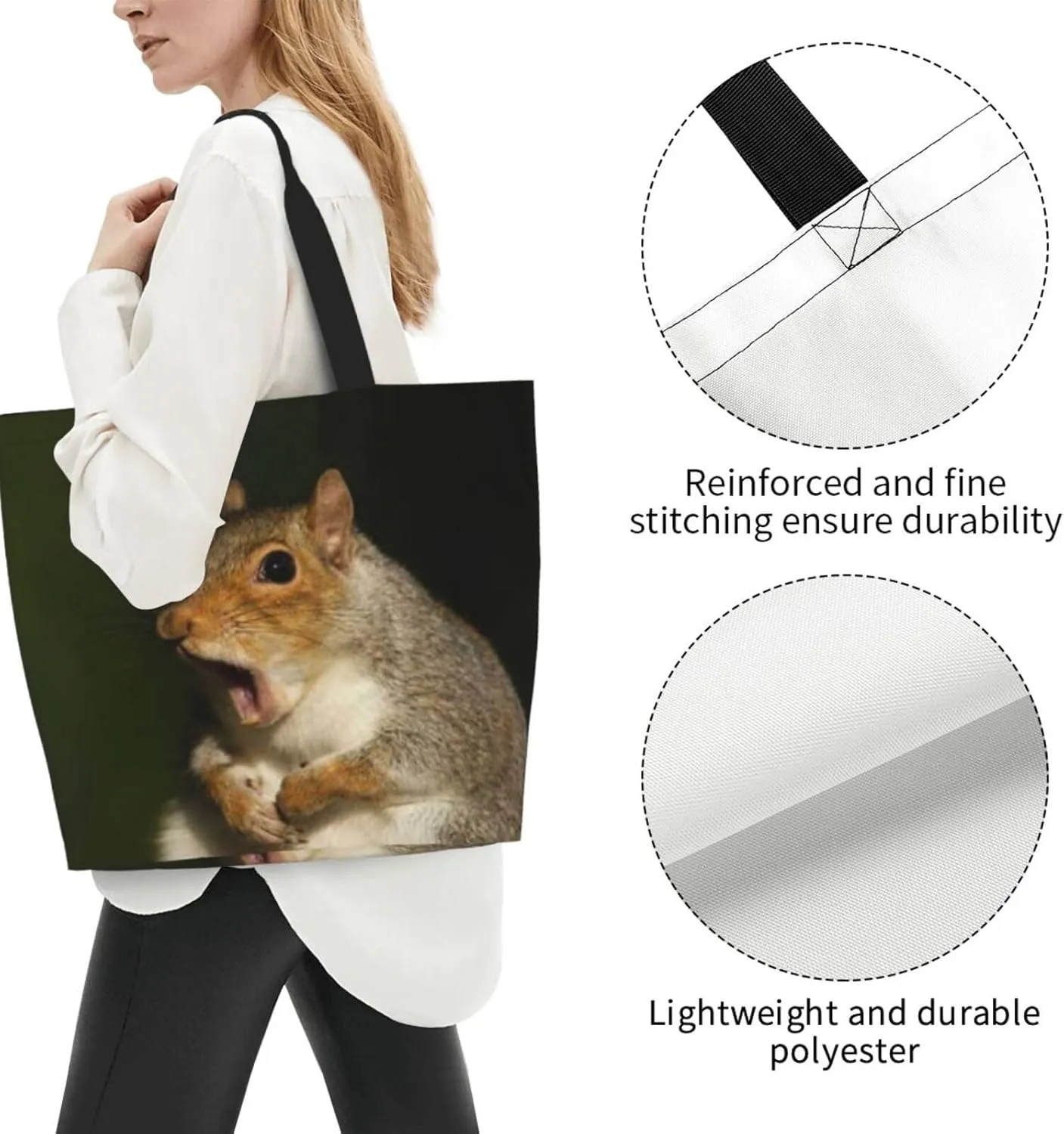 Squirrel Canvas Tote Bag Cute Shoulder Bag Handbag Casual Animal Grocery Bags Cute Animals Bag for Outdoor