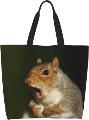 Squirrel Canvas Tote Bag Cute Shoulder Bag Handbag Casual Animal Grocery Bags Cute Animals Bag for Outdoor