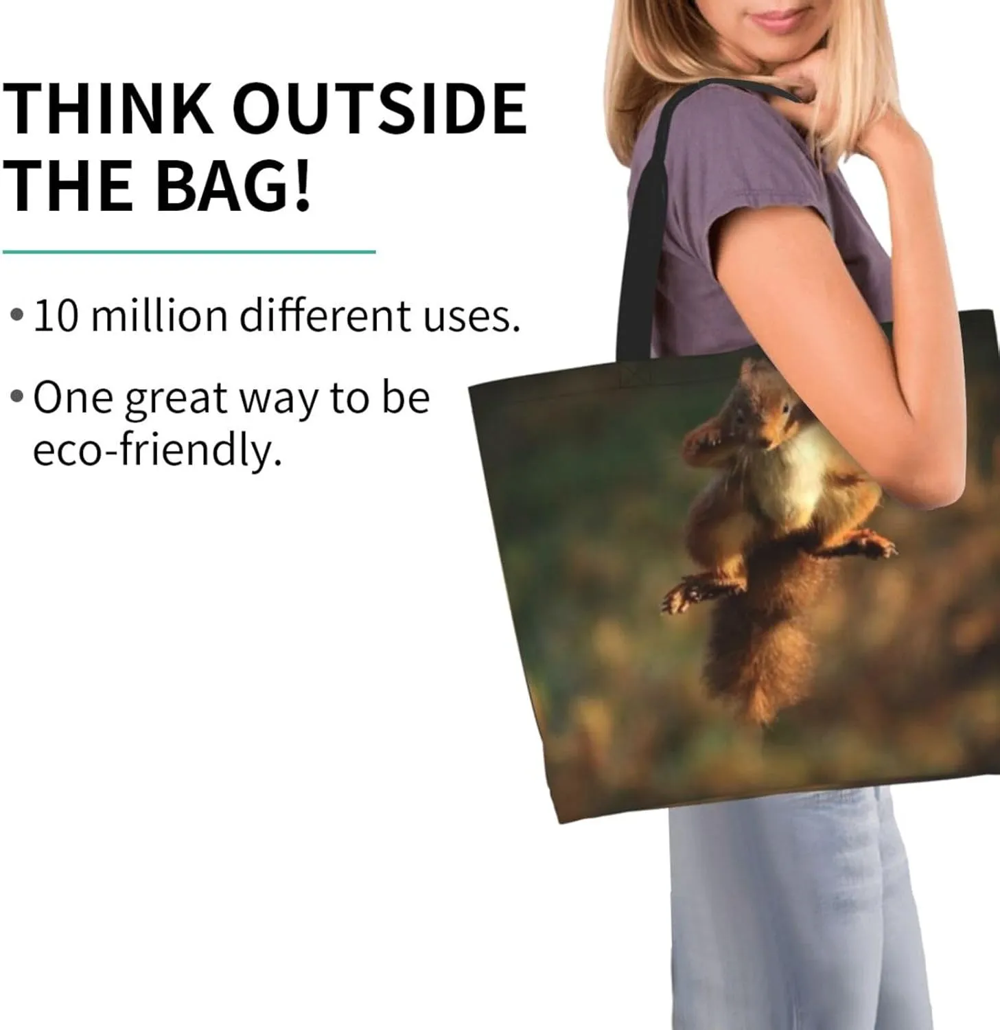 Squirrel Canvas Tote Bag Cute Shoulder Bag Handbag Casual Animal Grocery Bags Cute Animals Bag for Outdoor