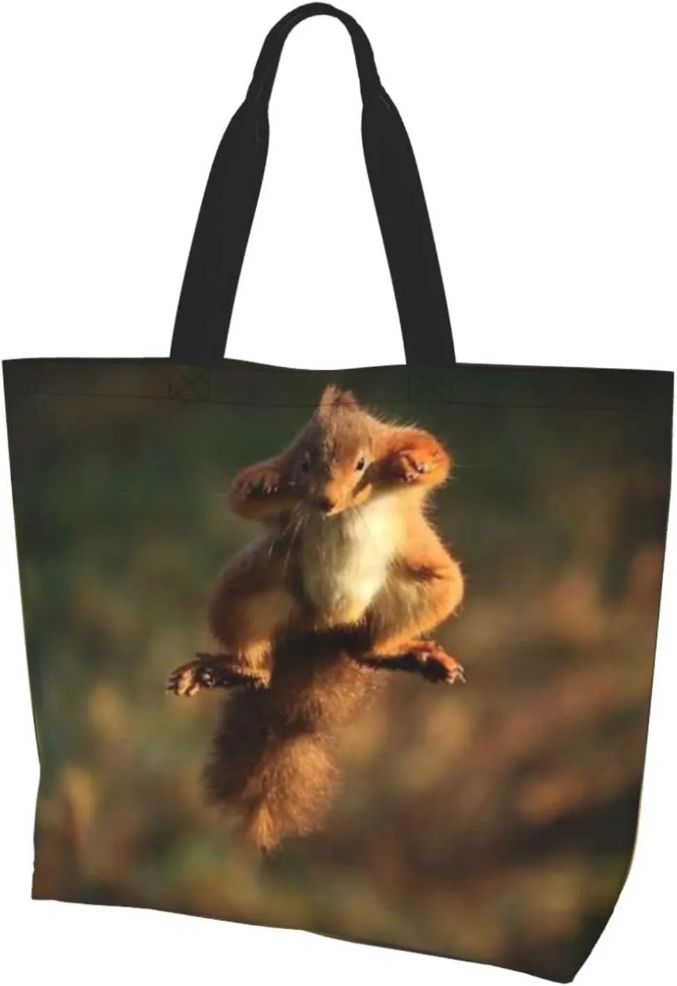 Squirrel Canvas Tote Bag Cute Shoulder Bag Handbag Casual Animal Grocery Bags Cute Animals Bag for Outdoor
