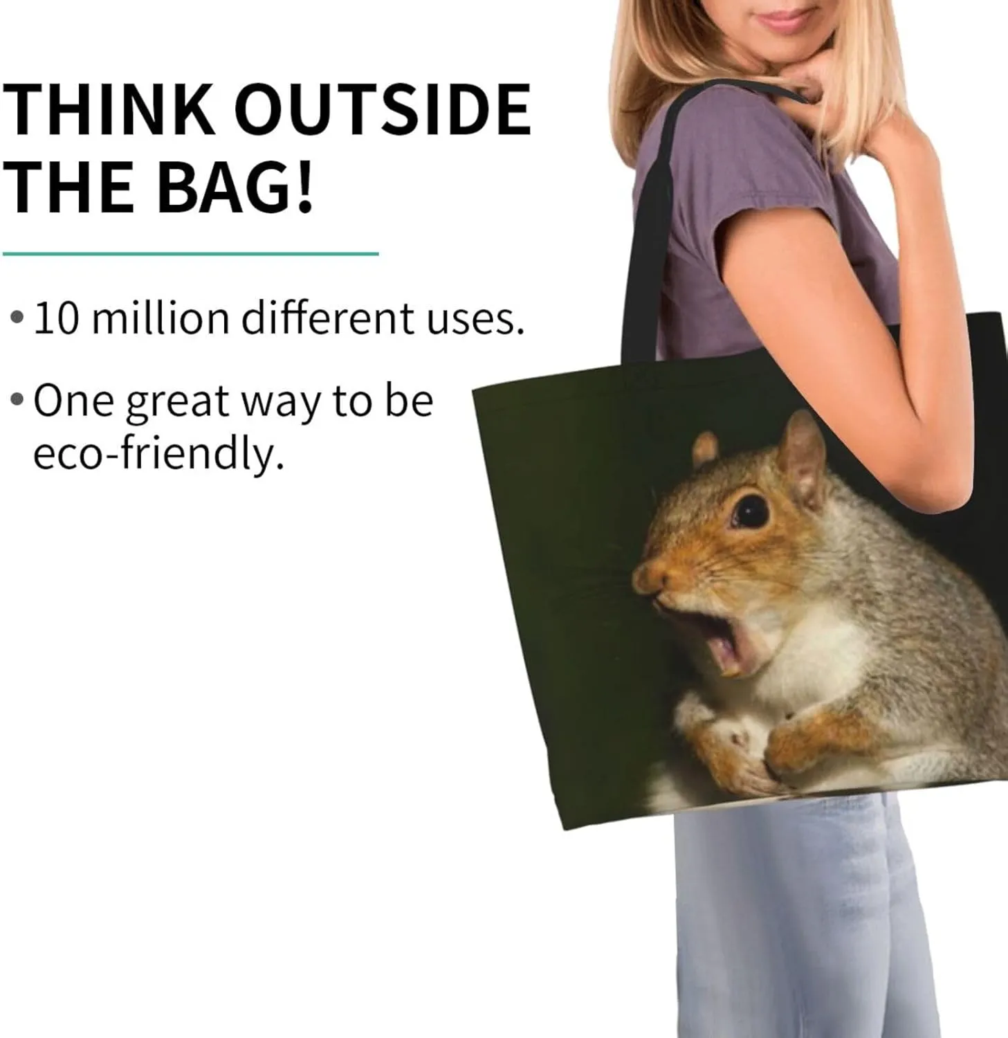 Squirrel Canvas Tote Bag Cute Shoulder Bag Handbag Casual Animal Grocery Bags Cute Animals Bag for Outdoor