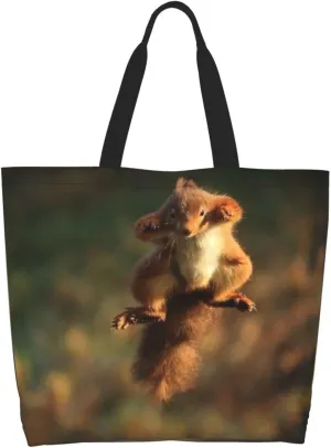 Squirrel Canvas Tote Bag Cute Shoulder Bag Handbag Casual Animal Grocery Bags Cute Animals Bag for Outdoor
