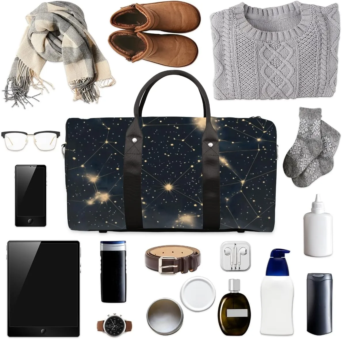 Starry Night Travel Duffle Bag for Women Men Gym Duffel Foldable Bag Waterproof Weekender Cosmic Galaxy Duffle Tote