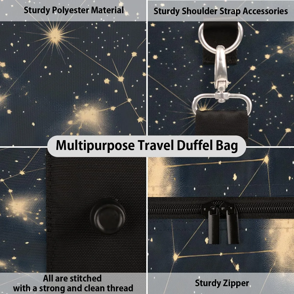 Starry Night Travel Duffle Bag for Women Men Gym Duffel Foldable Bag Waterproof Weekender Cosmic Galaxy Duffle Tote