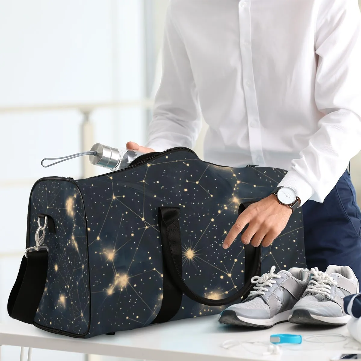 Starry Night Travel Duffle Bag for Women Men Gym Duffel Foldable Bag Waterproof Weekender Cosmic Galaxy Duffle Tote