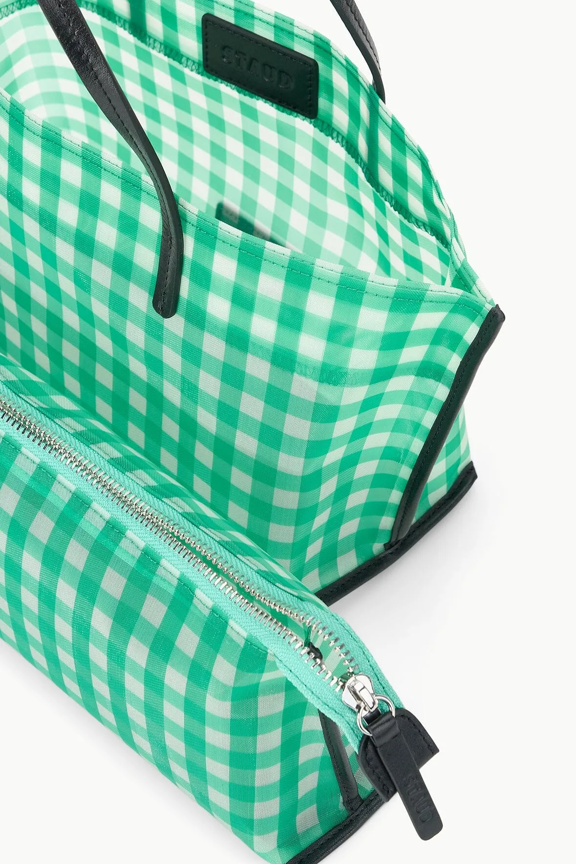 Staud Christos Mini Mesh Tote Jade Gingham