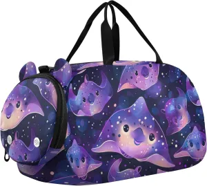 Stingray Fish Cute Sports Duffle Bag for Teens Girls Boys, Gym Bag with Shoe Compartment, Kids Travel Overnight Weekender Shoulder Bag