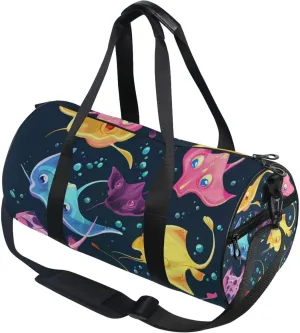 Stingray Fishes Colorful Cartoon Gym Duffle Bag Women Men Sports Fitness Bag for Travel Workout Gymnastics Dance Ballet