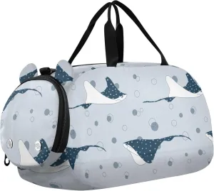 Stingrays Fish Gray Sports Duffle Bag for Girls Boys, Gym Bag with Shoe Compartment, Kids Travel Overnight Weekender Shoulder Bag