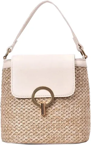 Straw Weave Women Ladies Bucket Handbags Summer Beach Shoulder Bags Mini Messenger Bag (B, One Size)