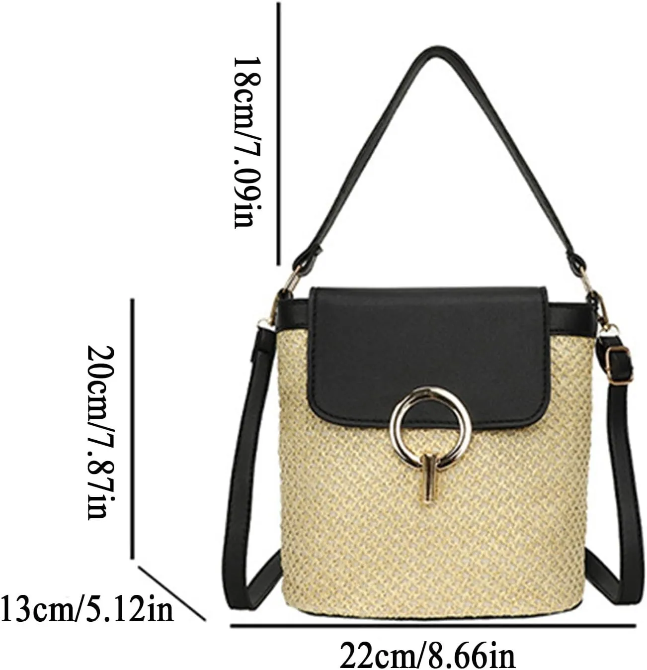 Straw Weave Women Ladies Bucket Handbags Summer Beach Shoulder Bags Mini Messenger Bag (B, One Size)