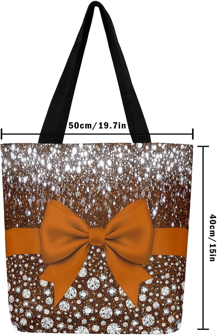 Strawberry Canvas Tote Bag for Women,Bow Tie Handbag,Princess Ribbon Shoulder Bag Cute Bowknot Pink Kawaii Decor