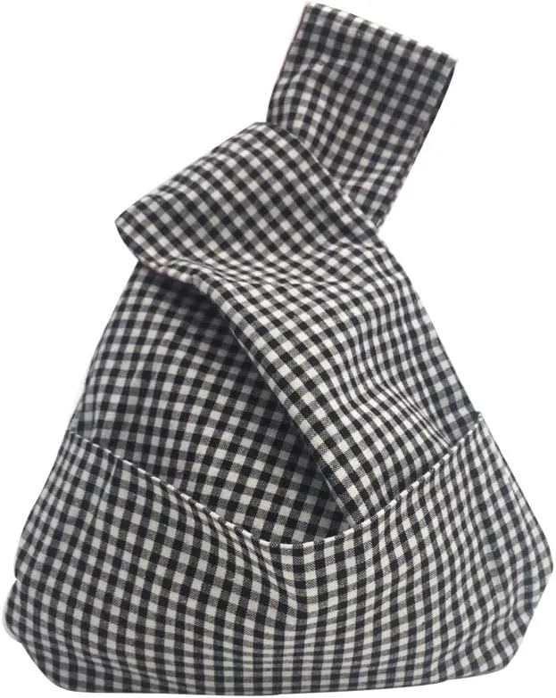 Stylish Cotton Japanese Pattern Wrist Bag Sleeve Knot Pouch Portable Canvas Tote Purse for Female, Women