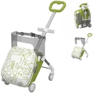 Suitcase for Children Ride-on 45L Trolley Case Kids Cabin Bag 220lb Load-Bearing Hand Luggage with Thickened Base Detachable Pram for Ages 2-10 Holiday Travel Birthday Gift