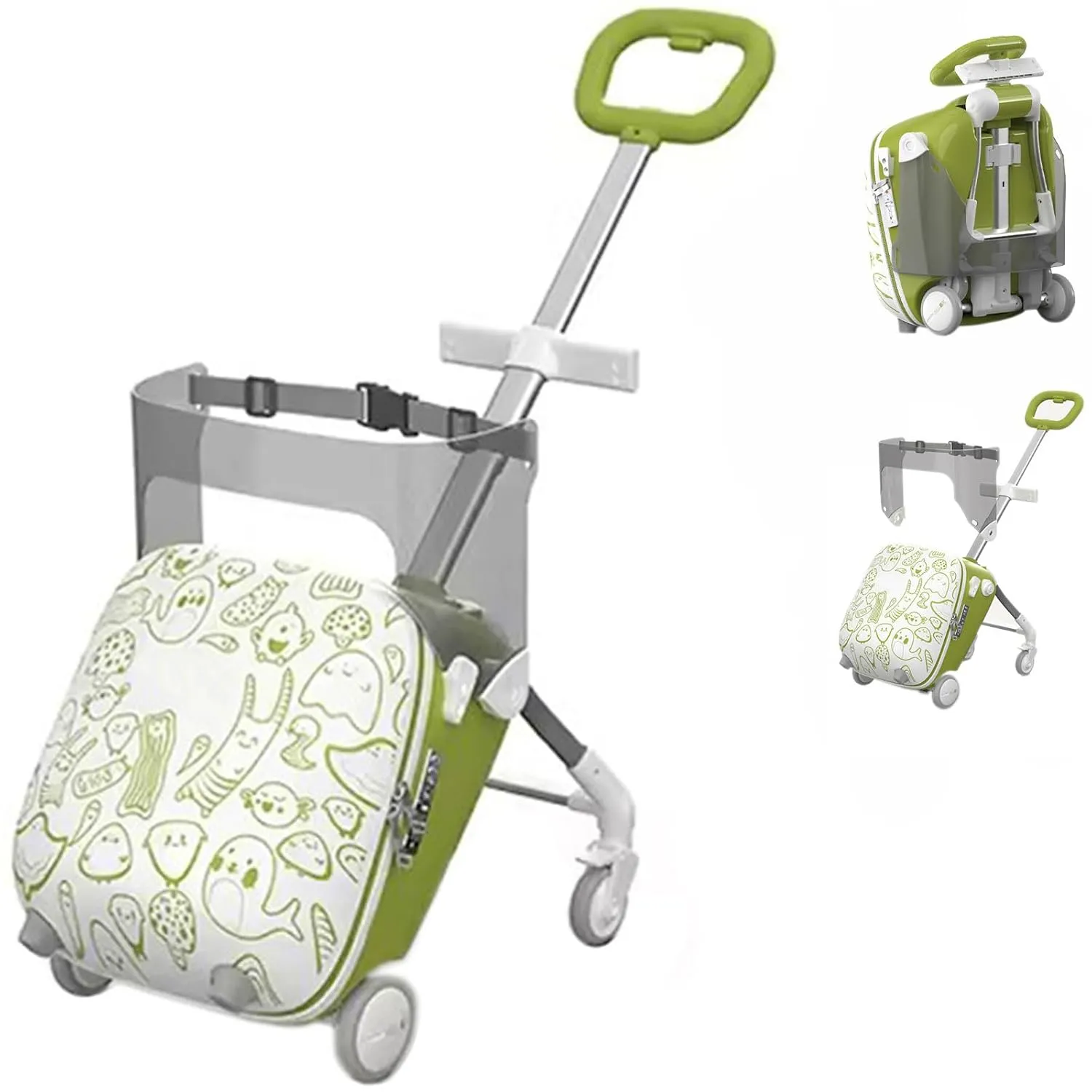 Suitcase for Children Ride-on 45L Trolley Case Kids Cabin Bag 220lb Load-Bearing Hand Luggage with Thickened Base Detachable Pram for Ages 2-10 Holiday Travel Birthday Gift