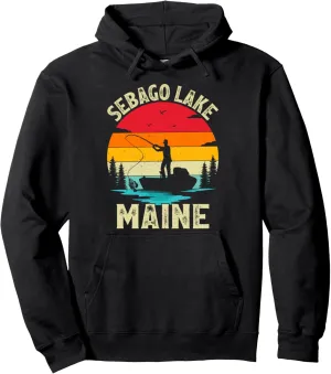 Summer Vacation Fishing Vintage Retro Maine Sebago Lake Pullover Hoodie