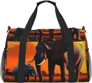Sunset Elephant Travel Duffel Bag Tote Bag Sports Gym Bag For Women And Men